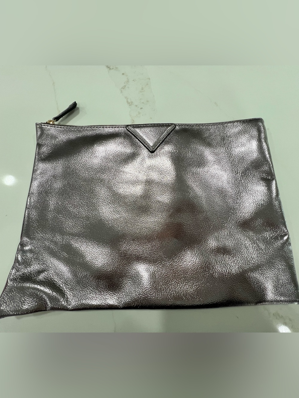 Metallic Silver Leather Zip Wristlet Clutch - Women